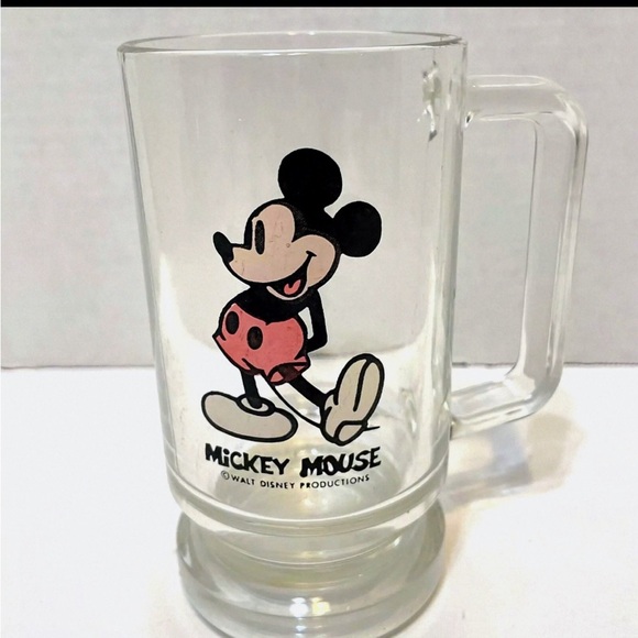 Vintage Walt Disney Mickey Mouse Clear Glass Beer Mug Cup Stein 7.25 inches - Picture 1 of 6
